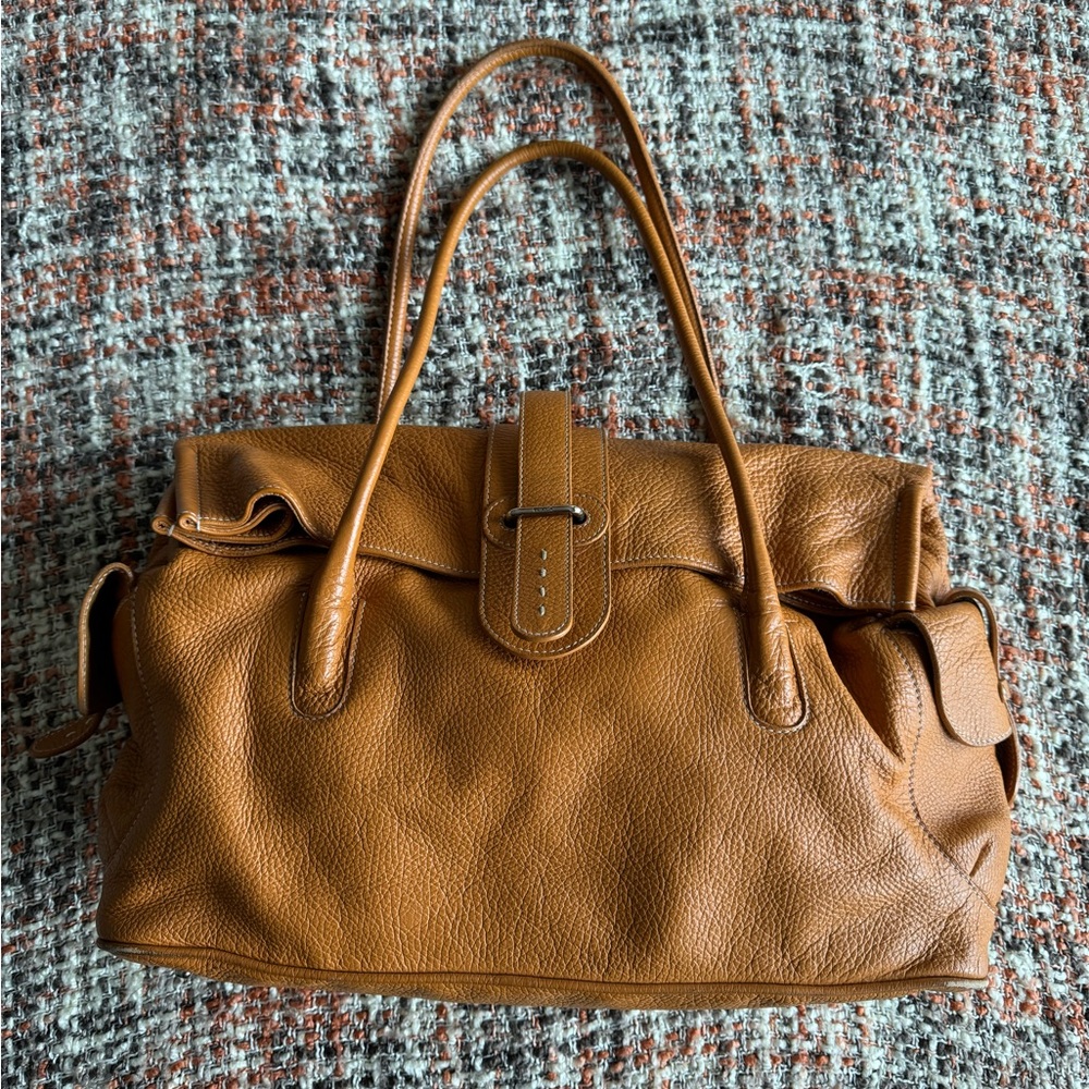 Furla Bright Orange Grain Leather Hand Bag Purse